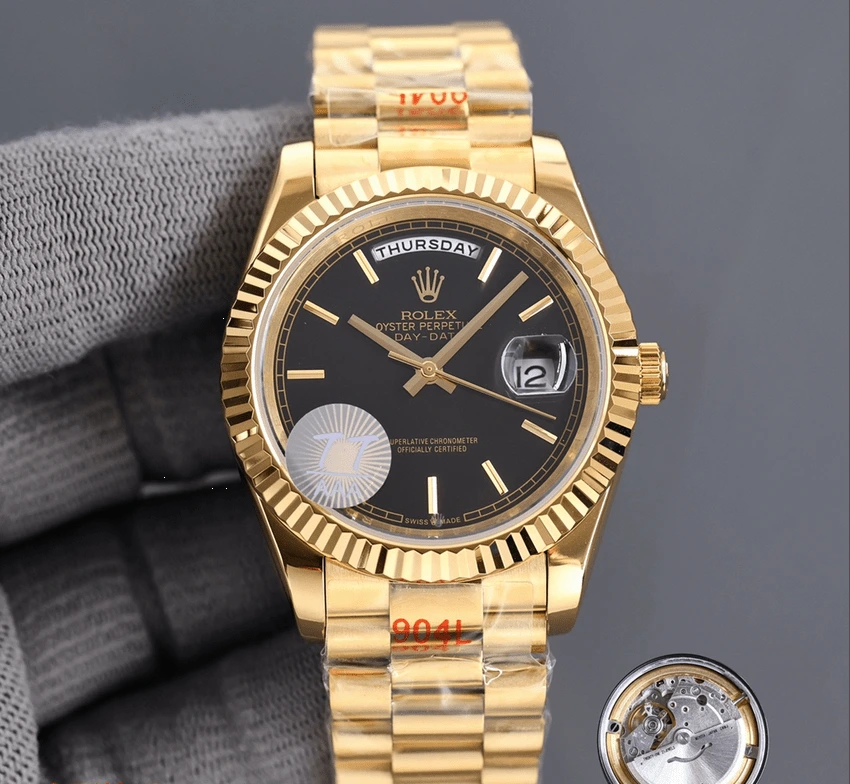podróbka rolex daydate złoty czarna tarcza